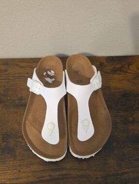 Papillio White T-Strap Suede Footbed Sandals